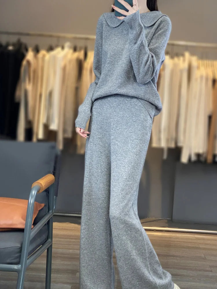 Ensemble mérinos femme, pull à col rabattu – CLEVI Paris