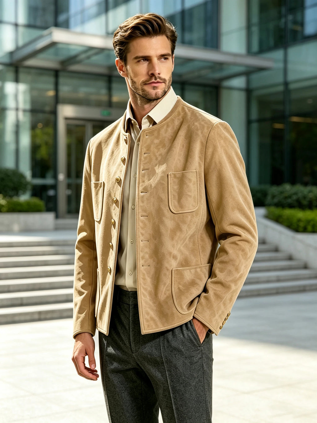 Veste homme vintage en suédine à col montant – CLEVI Paris