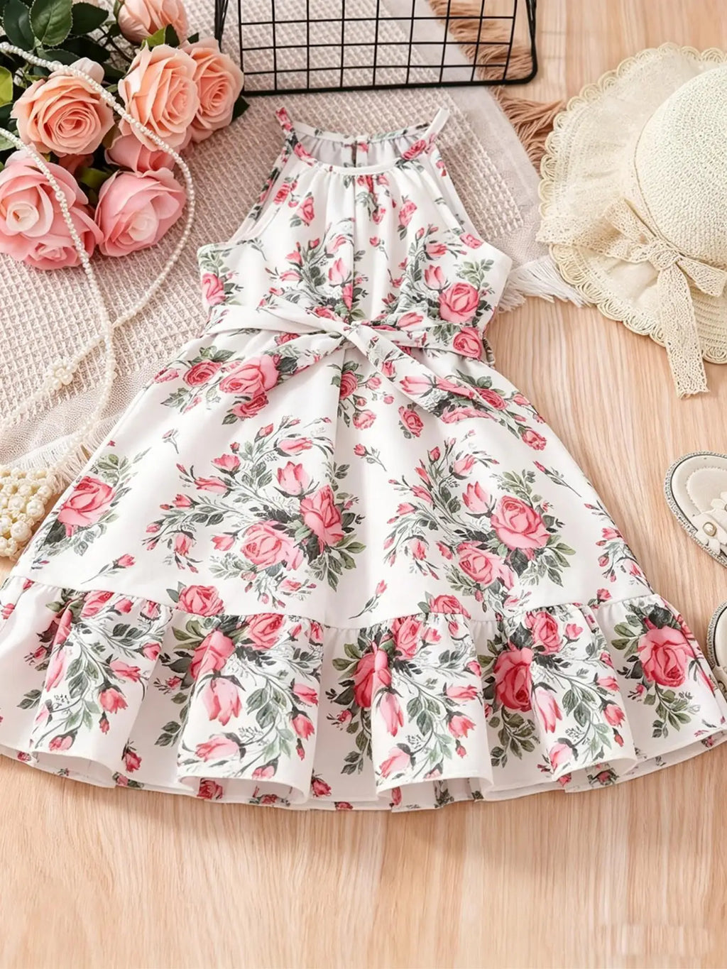 Robe fille fleurie à volants superposés – CLEVI Paris