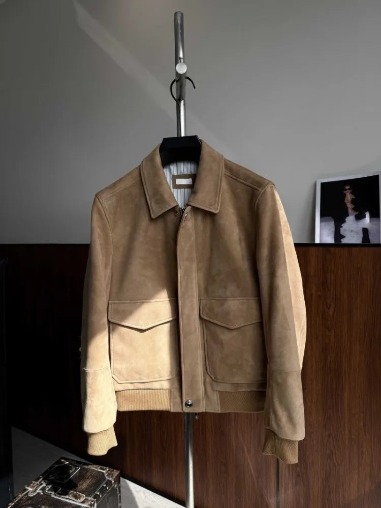Blouson aviateur homme en cuir camel – CLEVI Paris