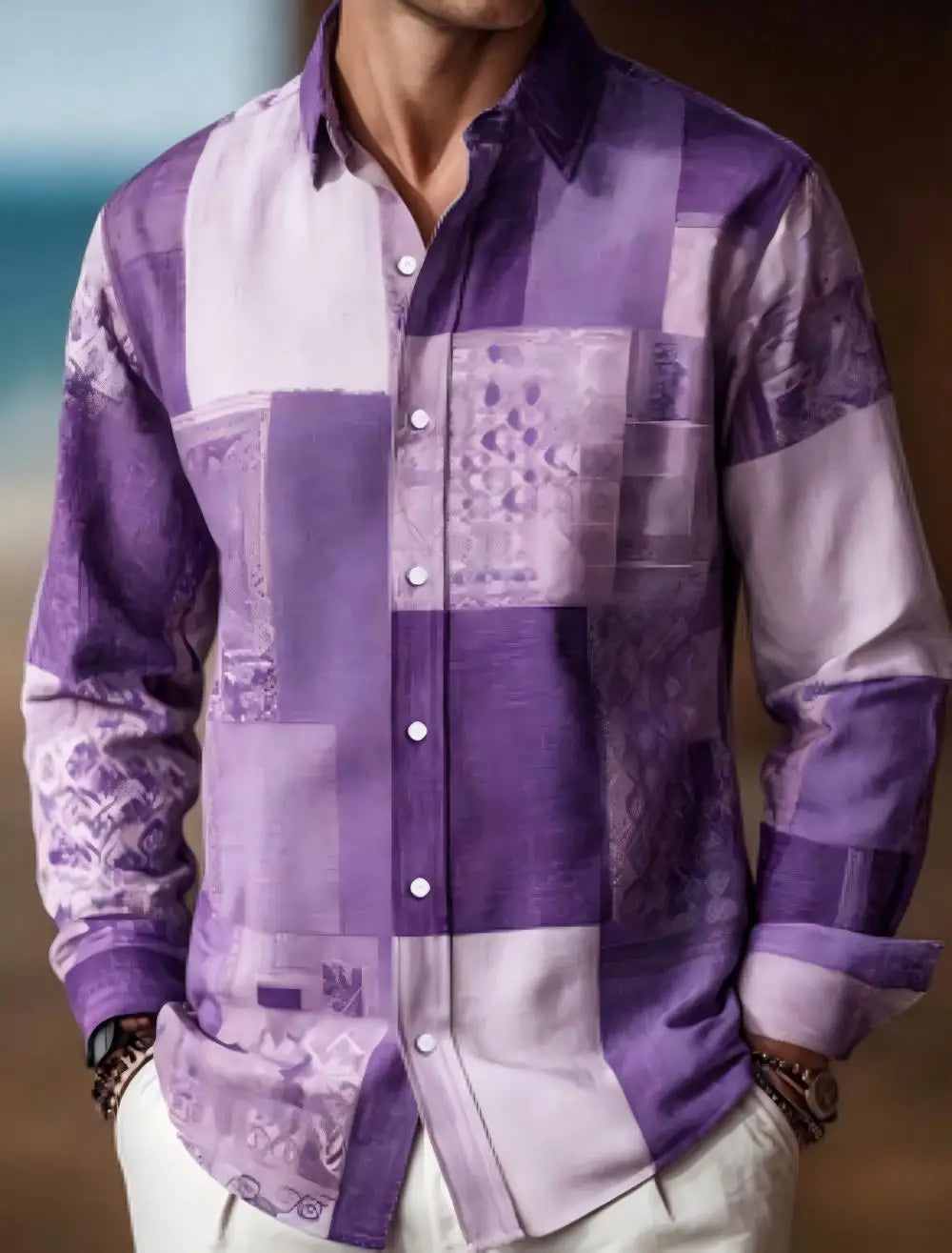 Chemise homme en lin à motif géométrique – CLEVI Paris