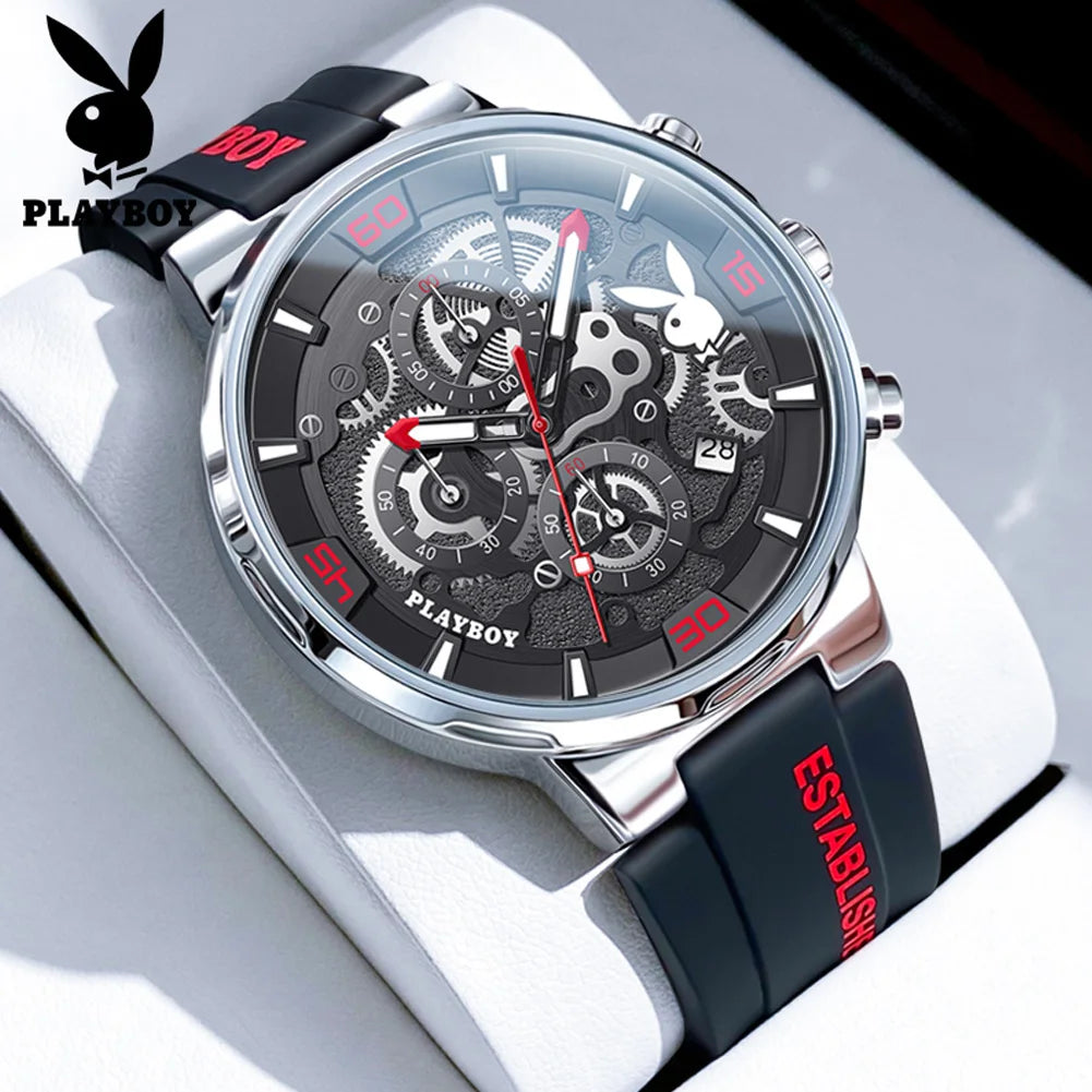 PLAYBOY 3063 Montre Homme Quartz Ronde Calendrier Silicone Coffret 30M – CLEVI Paris