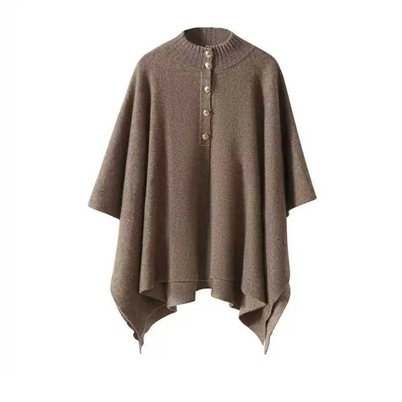 Poncho femme en cachemire à col boutonné – CLEVI Paris