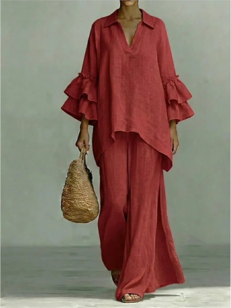 Ensemble femme à revers et pantalon large – CLEVI Paris