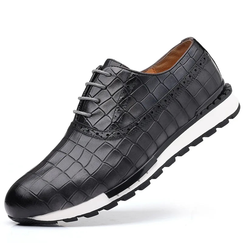 Sneaker Oxford Brogue Homme Cuir Vachette Motif Pierre | Doublure Cuir 7 Coloris