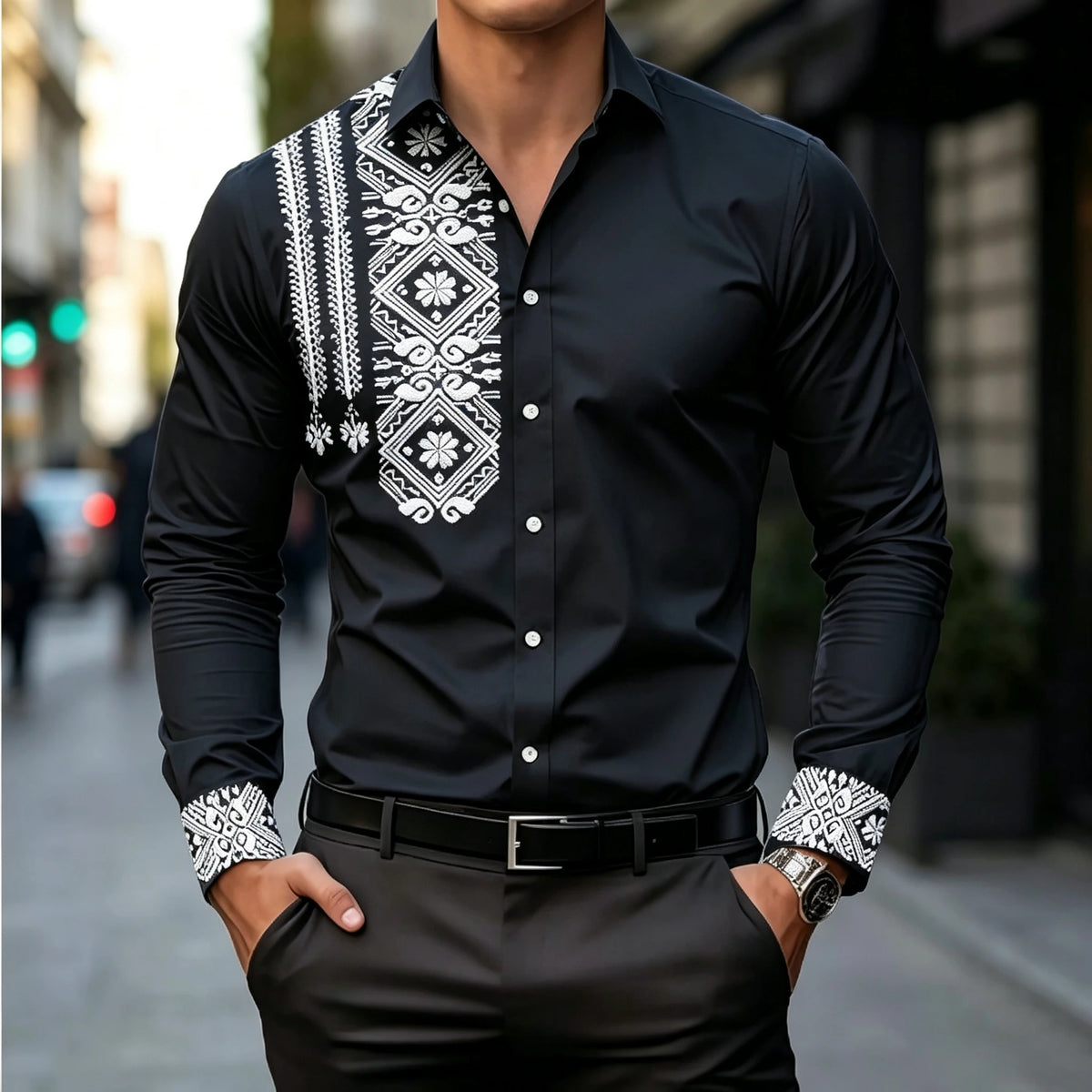 Chemise homme à imprimé géométrique – CLEVI Paris