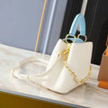 Mini Tote Bag Femme Cuir Véritable Colorblock Chaîne Décorative Ivoire – CLEVI Paris