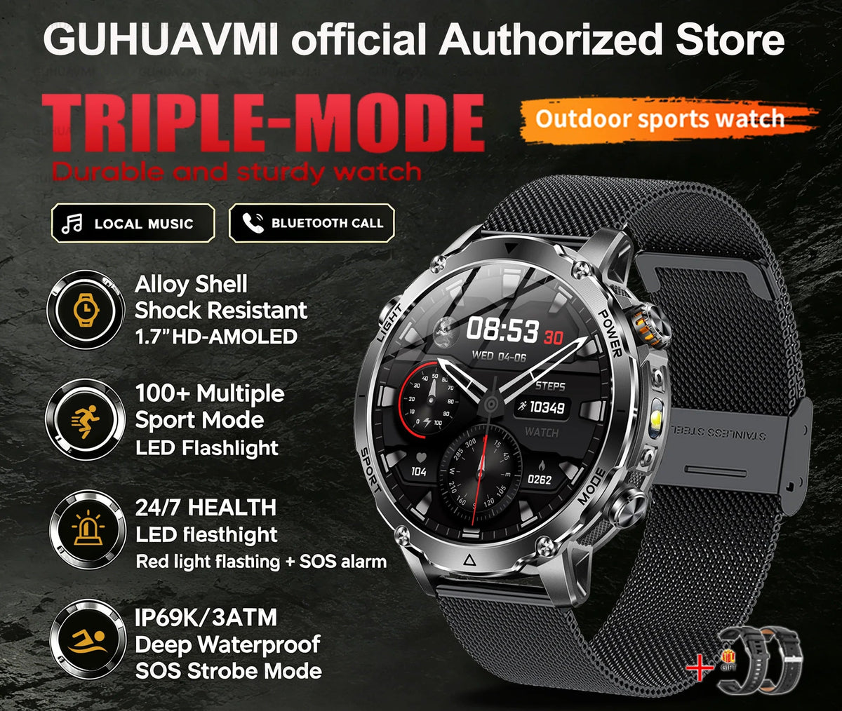 Montre connectée sport AMOLED 1,7 pouce – CLEVI Paris
