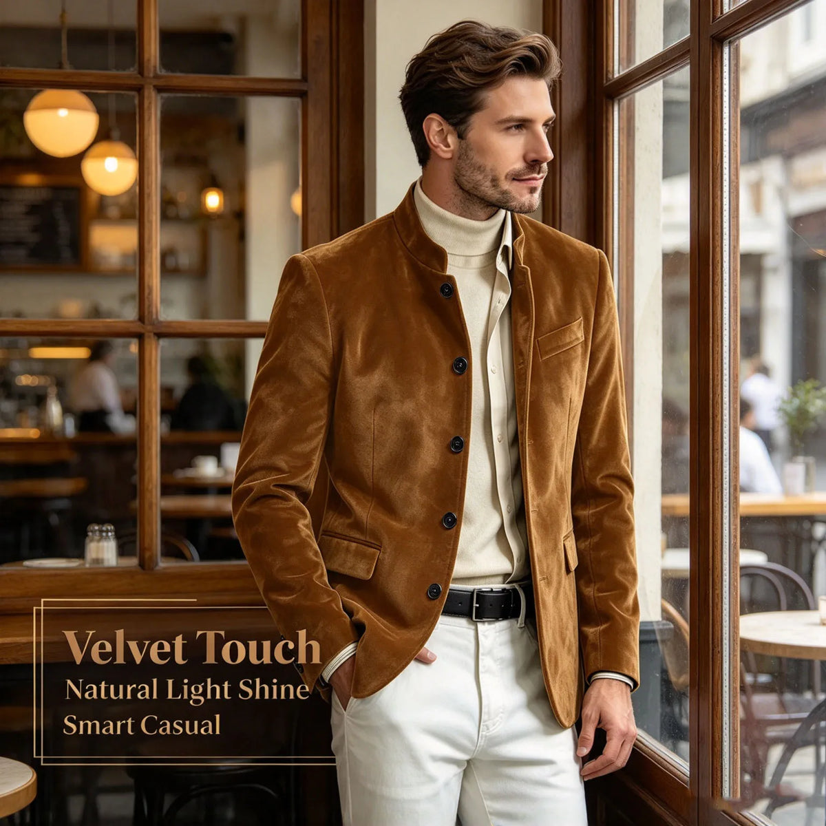 Blazer homme en velours à col montant – CLEVI Paris