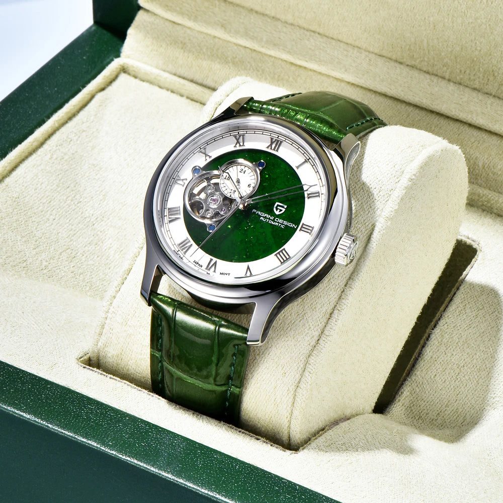 Montre Homme Automatique Tourbillon NH39A Chiffres Romains Saphir AR Cuir Pagani Design PDYS015 – CLEVI Paris