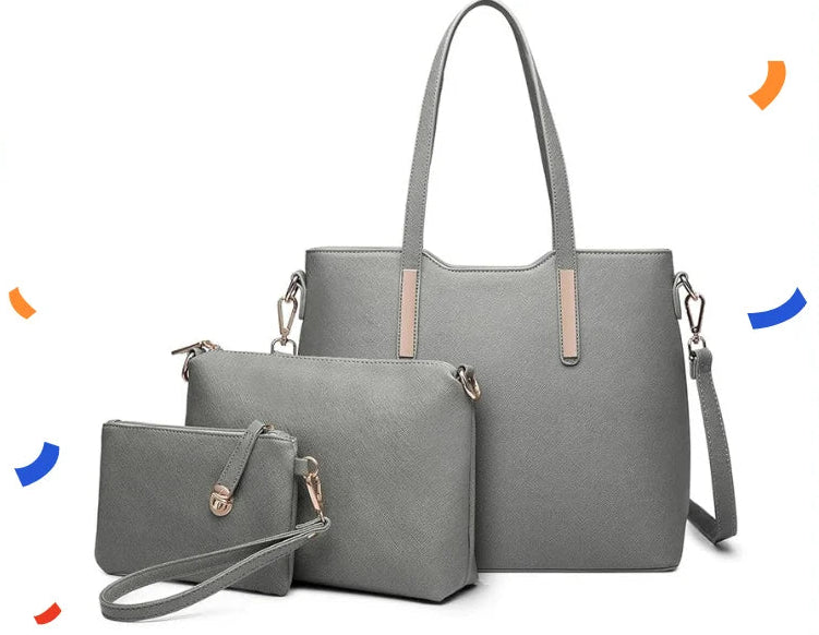 Coffret 3 Sacs Femme PU Synthétique Tote 34cm + Épaule + Pochette – CLEVI Paris