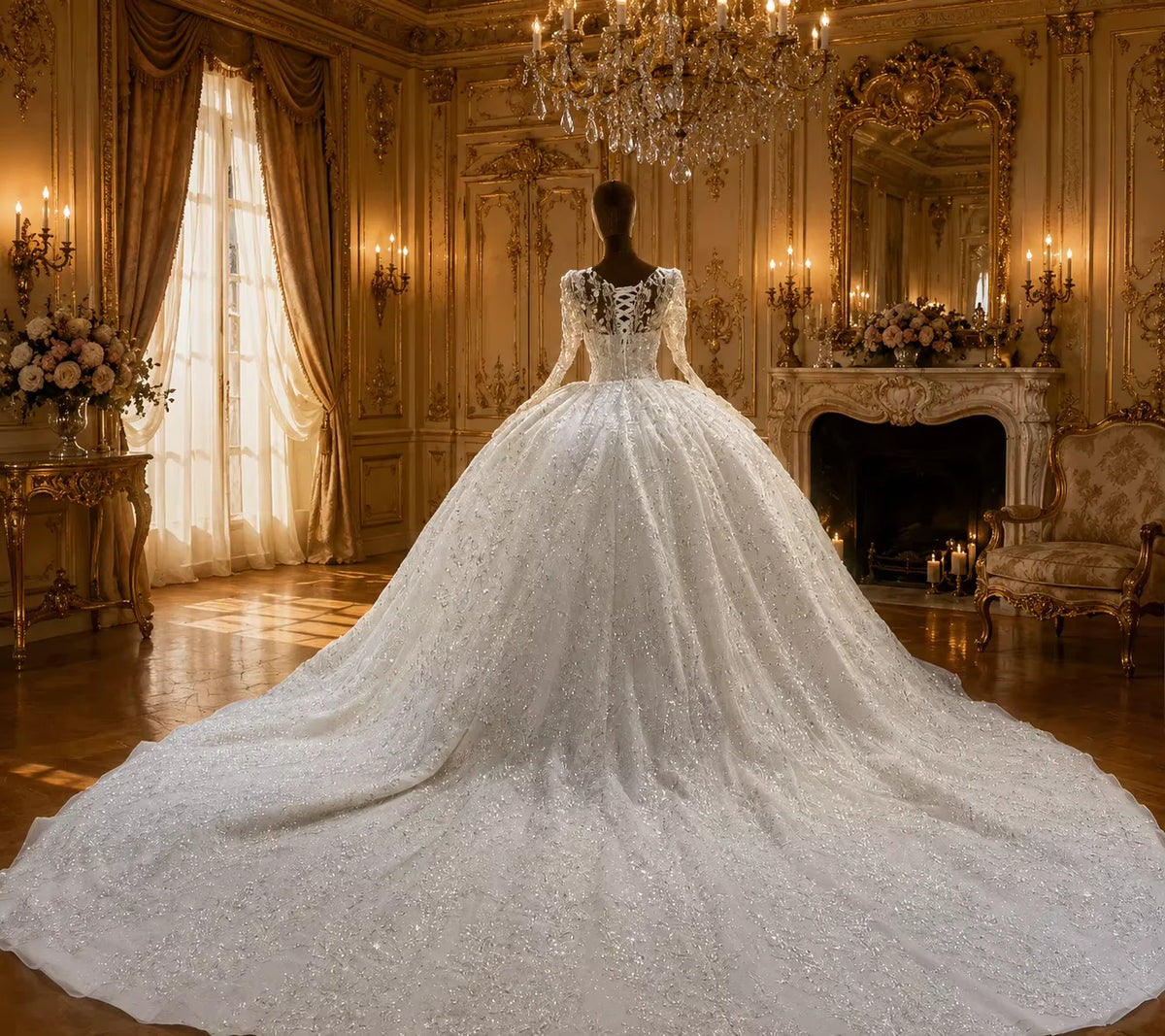 Robe de mariée en dentelle à dos lacé – CLEVI Paris