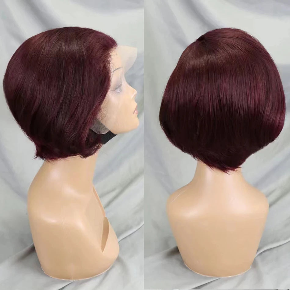 Perruque Pixie Cut Bob Courte 6 Pouces Cheveux Humains Brésiliens Lace 13x4 180% – CLEVI Paris