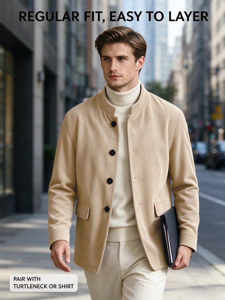 Blazer homme en velours côtelé à col montant – CLEVI Paris