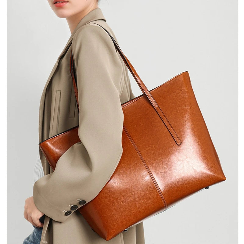 Tote Bag Cuir Véritable Femme Grande Capacité Bureau Style Vintage Élégant – CLEVI Paris