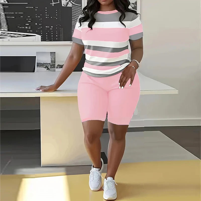 Ensemble 2 Pièces Femme Top Rayé Manches Courtes & Short – CLEVI Paris