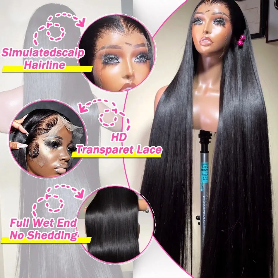 Perruque HD Lace Frontal Straight Cheveux Brésiliens Virgin Hair | 13x4, 13x6, 5x5, 2x6 HD Lace | Densité 200-250% | 20-38 Pouces – CLEVI Paris