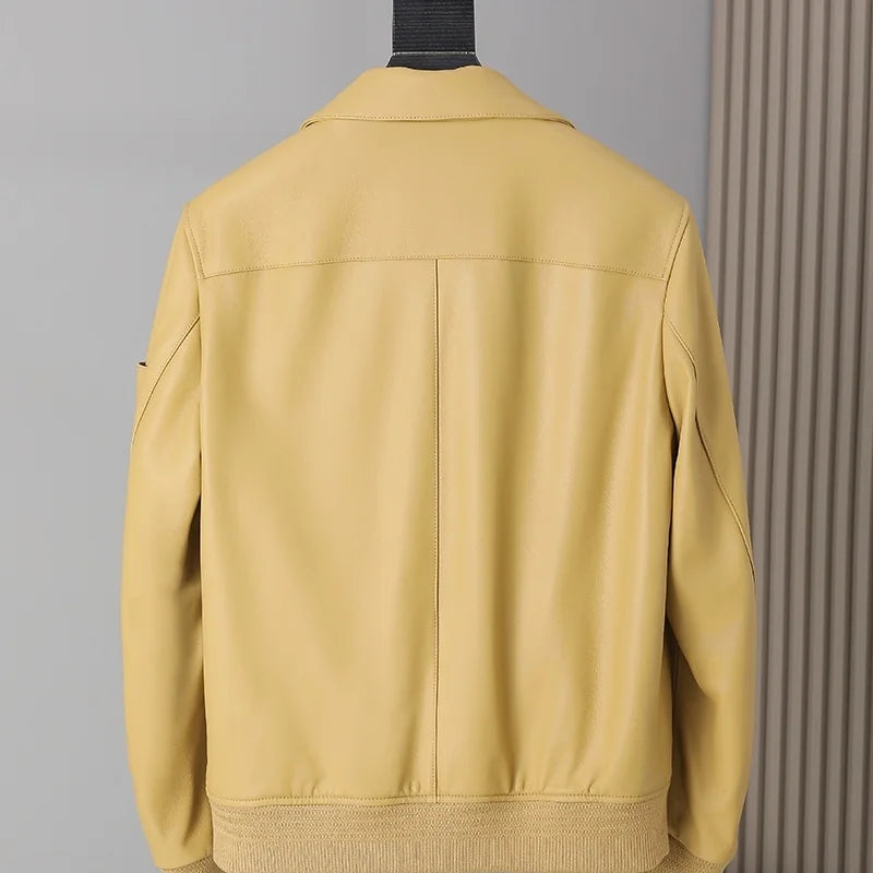 Veste homme en cuir à col rabattu zippée – CLEVI Paris