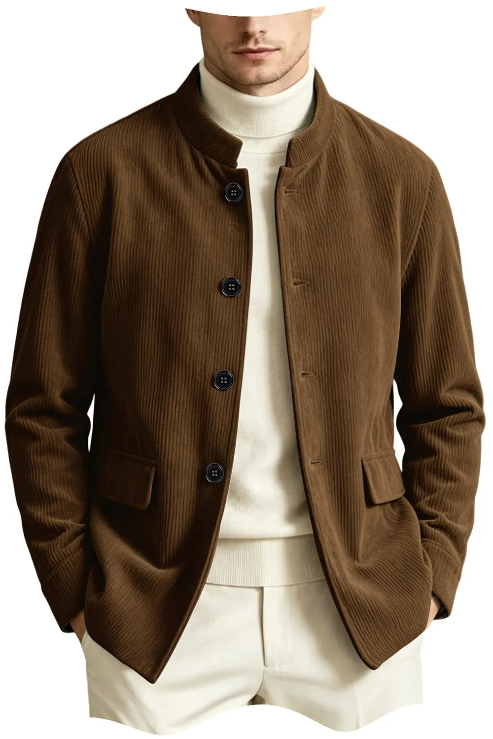 Blazer homme en velours côtelé à col montant – CLEVI Paris
