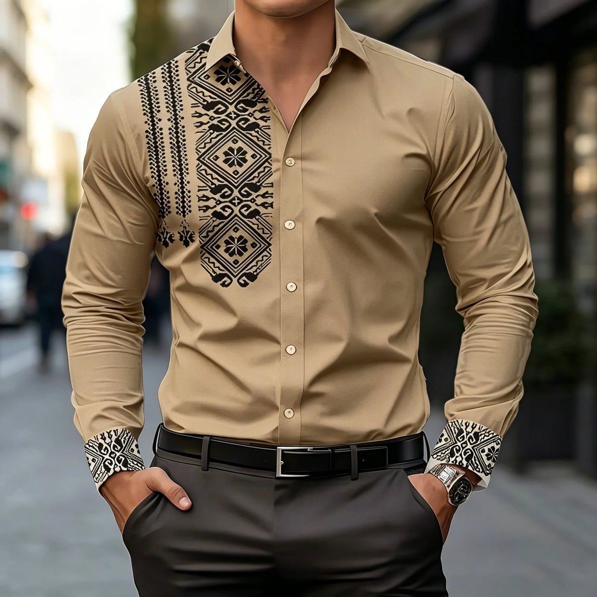 Chemise homme à imprimé géométrique – CLEVI Paris