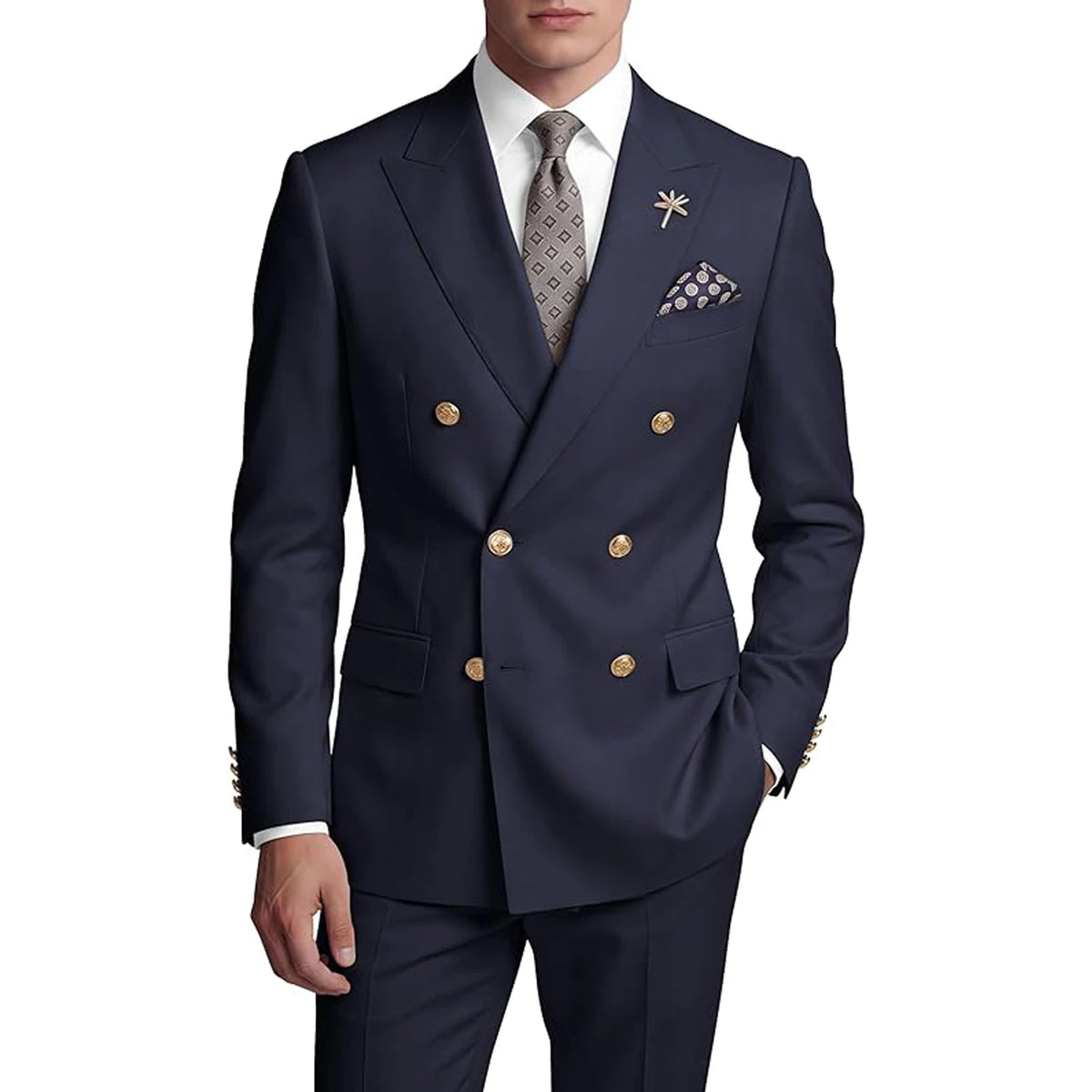 Costume homme 2 pièces croisé à boutons dorés – CLEVI Paris