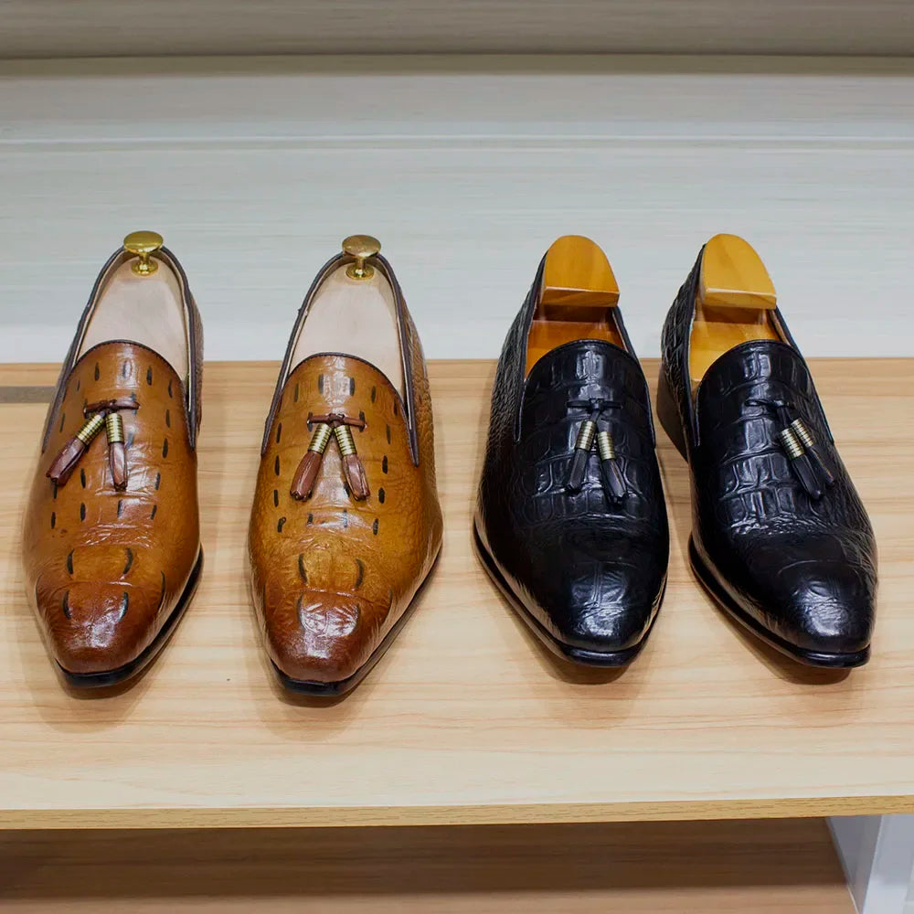 Mocassins homme à pampilles en cuir véritable – CLEVI Paris