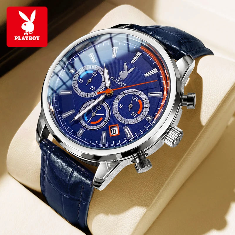 PLAYBOY 3305 Montre Homme Quartz Chronographe Calendrier Cuir 40mm 30M – CLEVI Paris