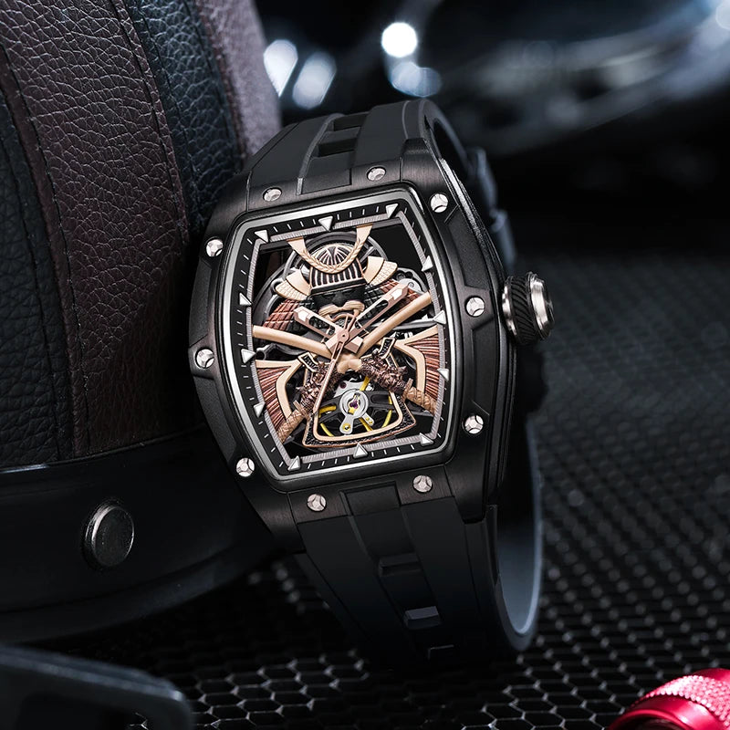 MEGIR 198-5 Montre Homme Automatique Squelette Tourbillon Silicone Lumineux 30M – CLEVI Paris