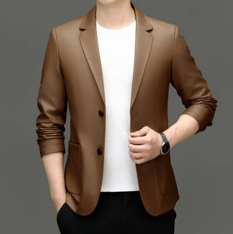 Veste homme en cuir de mouton à boutons – CLEVI Paris
