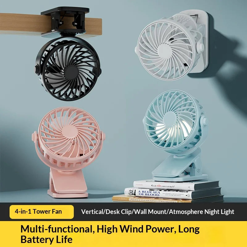 Ventilateur à pince rotatif rechargeable USB – CLEVI Paris