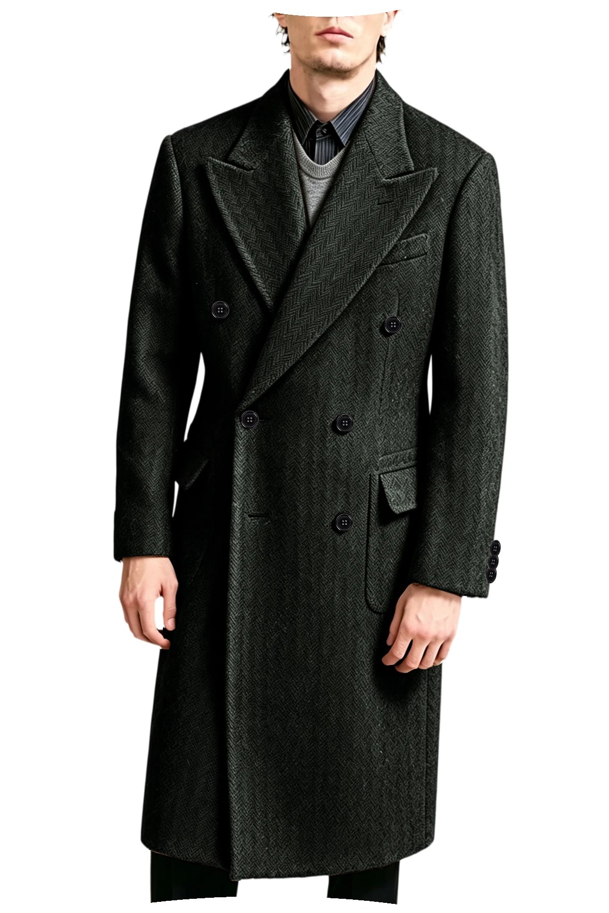 Manteau long homme tweed à chevrons – CLEVI Paris