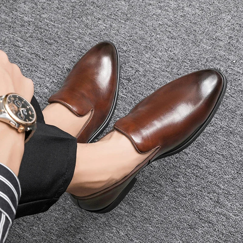 Mocassin Slip-On Cuir Verni Homme Bout Rond Business & Soirée Grande Taille – CLEVI Paris