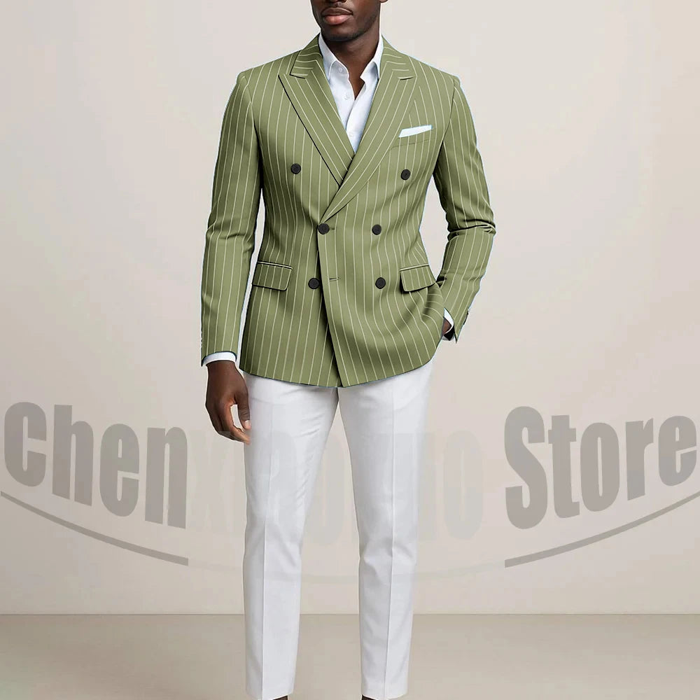 Costume Double boutonnage pour hommes avec fines rayures, tenues formelles sur mesure pour affaires, décontractées, fête, Chic, costume 2 pièces