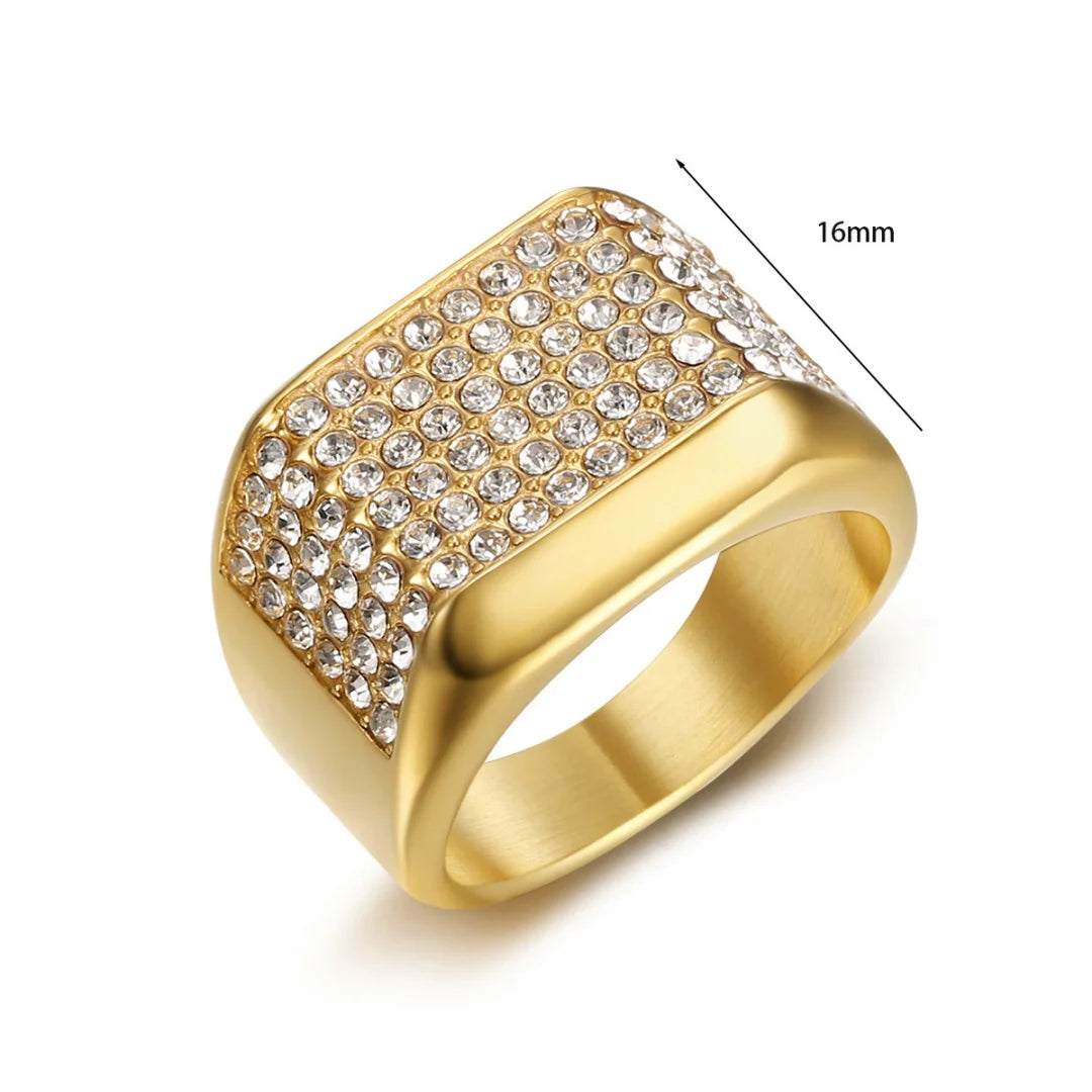 Bague homme carrée 16 mm en acier et zircon – CLEVI Paris
