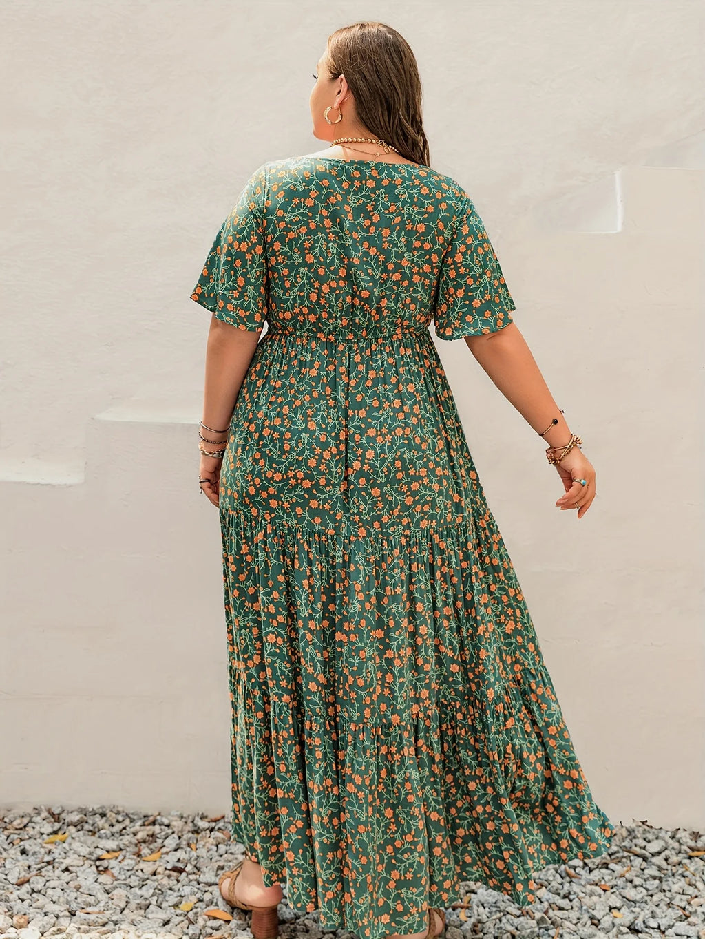 Robe Longue Femme Grande Taille Bohème Imprimé Col Français – CLEVI Paris