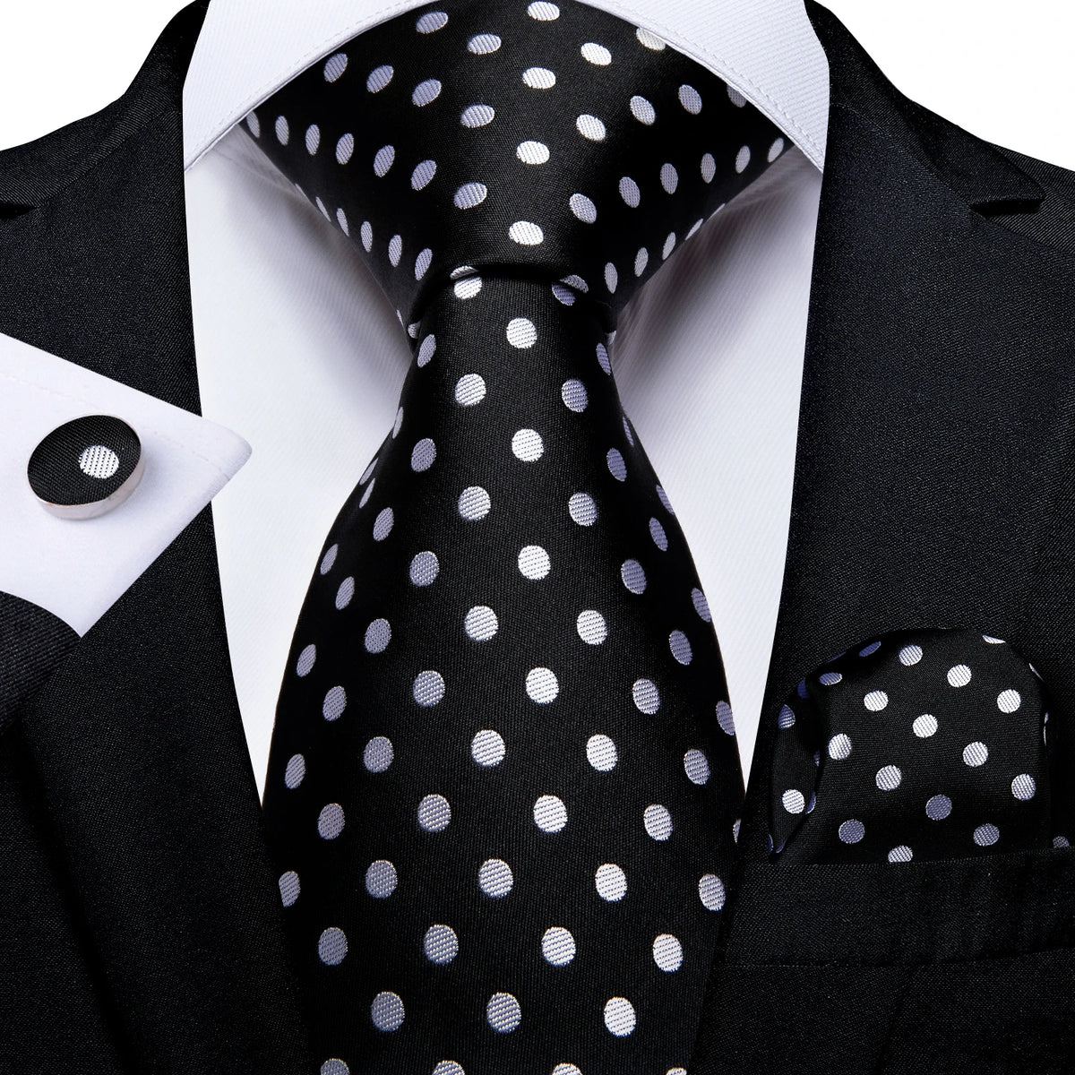 Coffret cravate homme à pois, pochette et boutons – CLEVI Paris