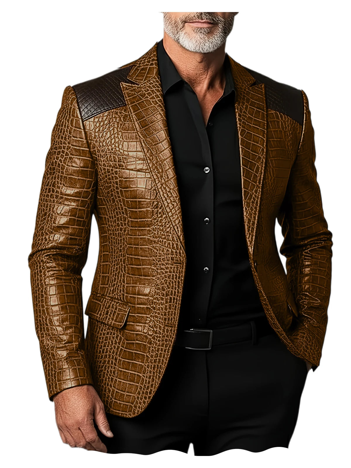 Veste homme en cuir PU crocodile patchwork – CLEVI Paris