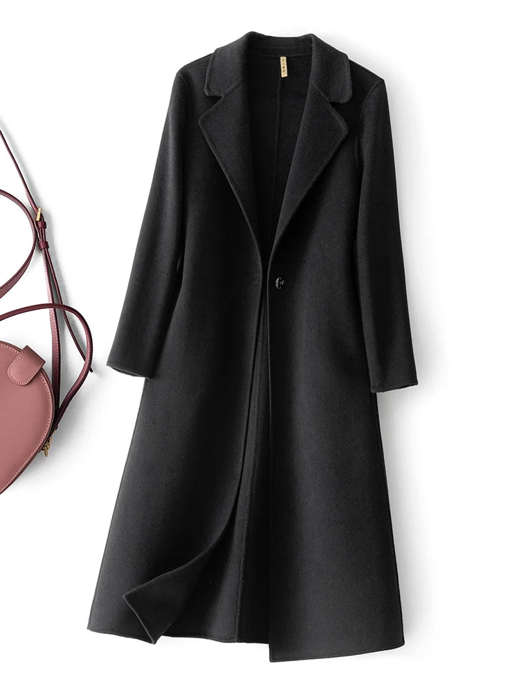 Manteau long femme en laine à un bouton – CLEVI Paris