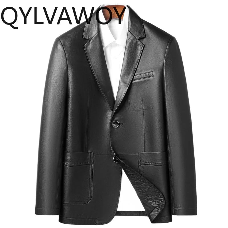 Veste homme noire en cuir de vache boutonnée – CLEVI Paris