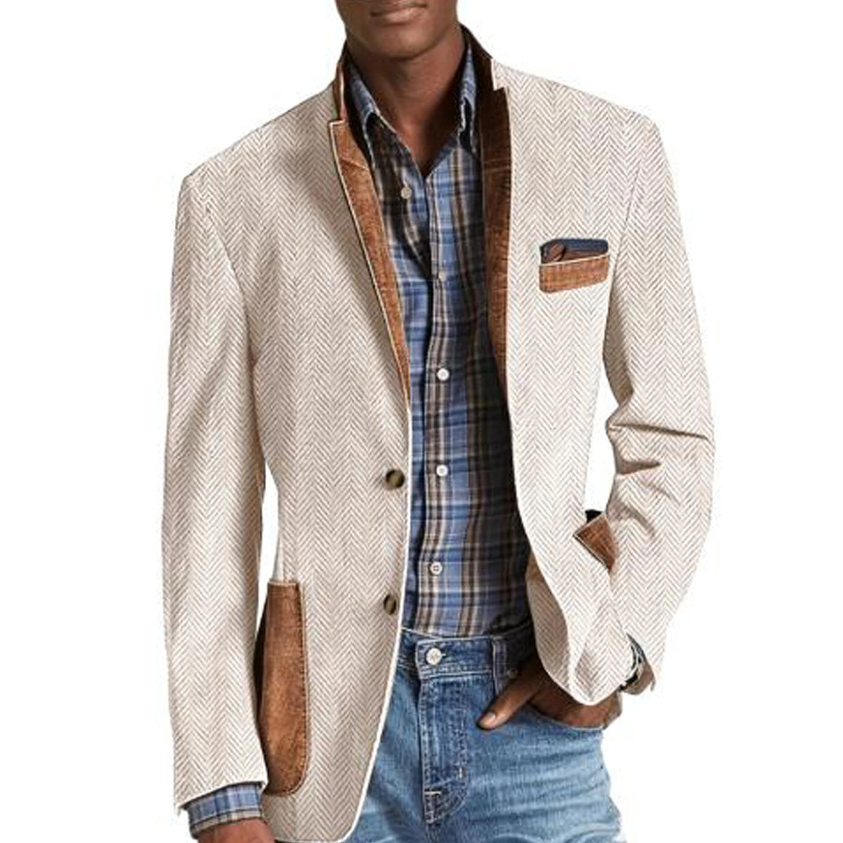 Blazer homme à chevrons avec détails façon daim – CLEVI Paris