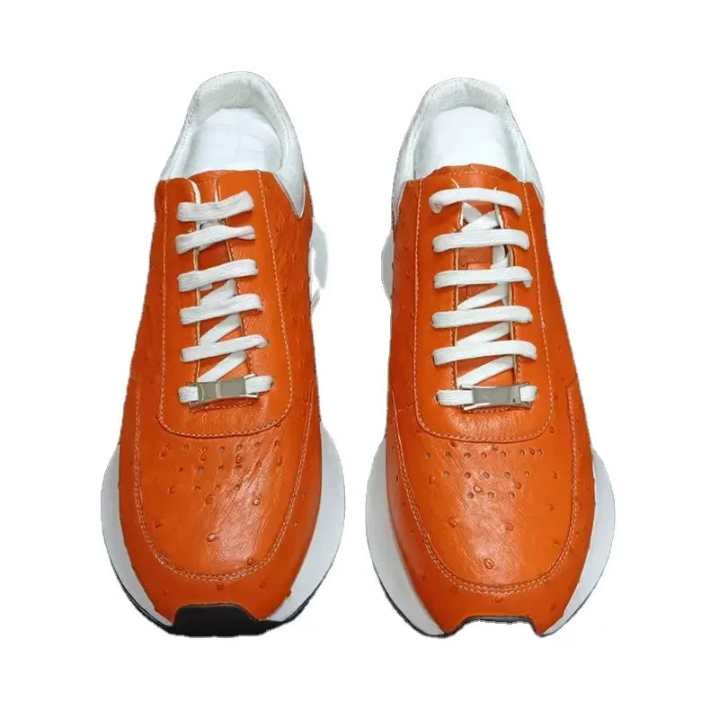Sneakers Cuir Autruche Orange Homme Lacets – CLEVI Paris