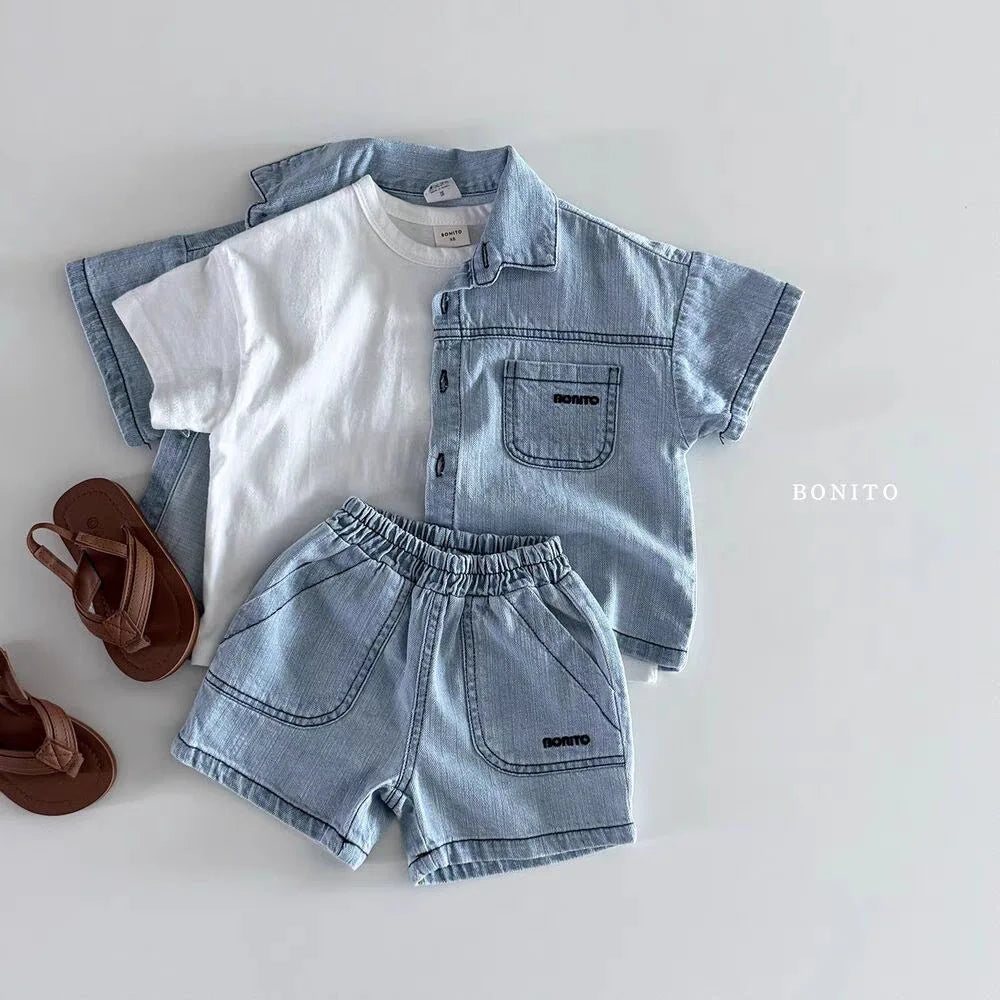 Ensemble bébé chemise et short style denim – CLEVI Paris