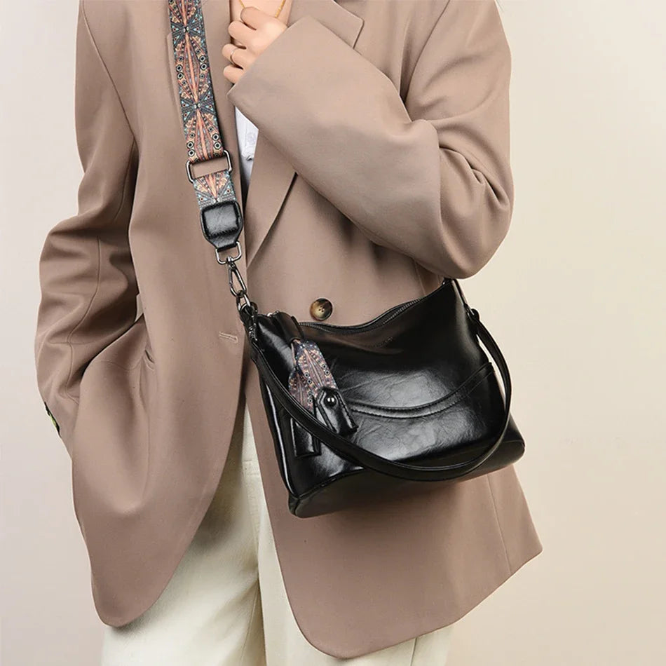 Sac Bandoulière Cuir Ciré Vintage Double Bretelles – CLEVI Paris