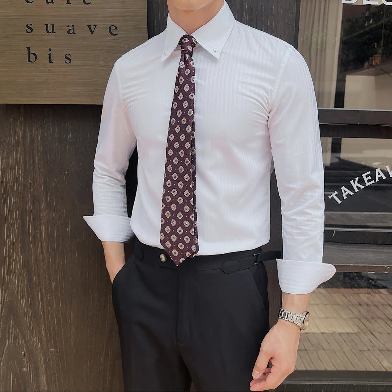 Chemise homme rayée, col rabattu – CLEVI Paris