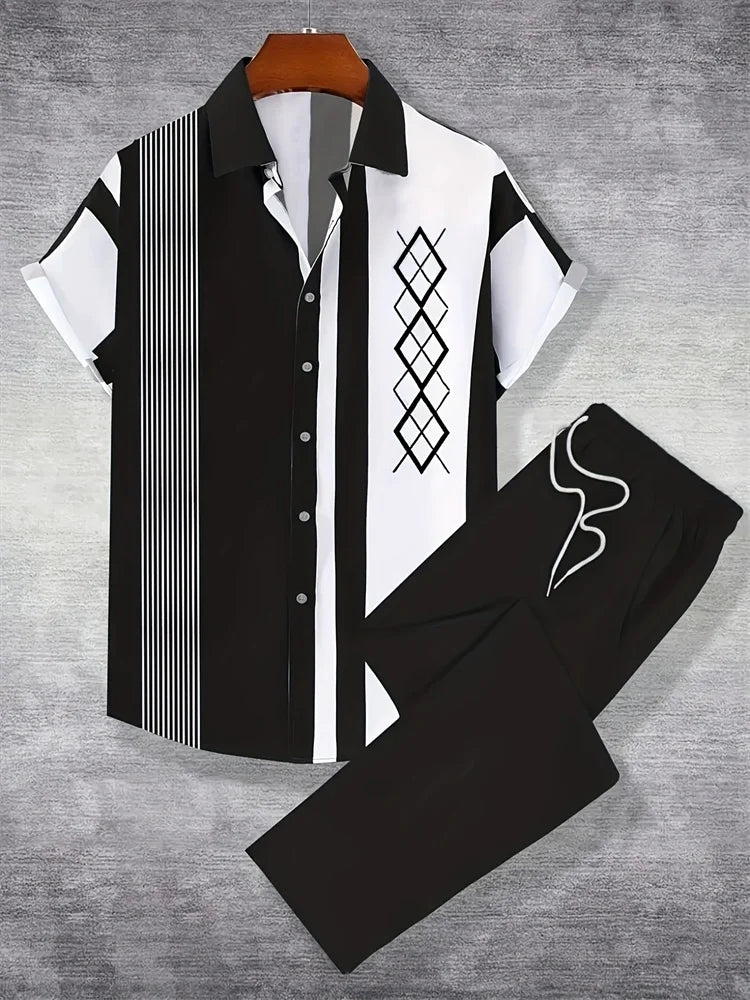 Ensemble 2 Pièces Homme Chemise + Pantalon Imprimé 3D Rayures Streetwear S-2XL – CLEVI Paris