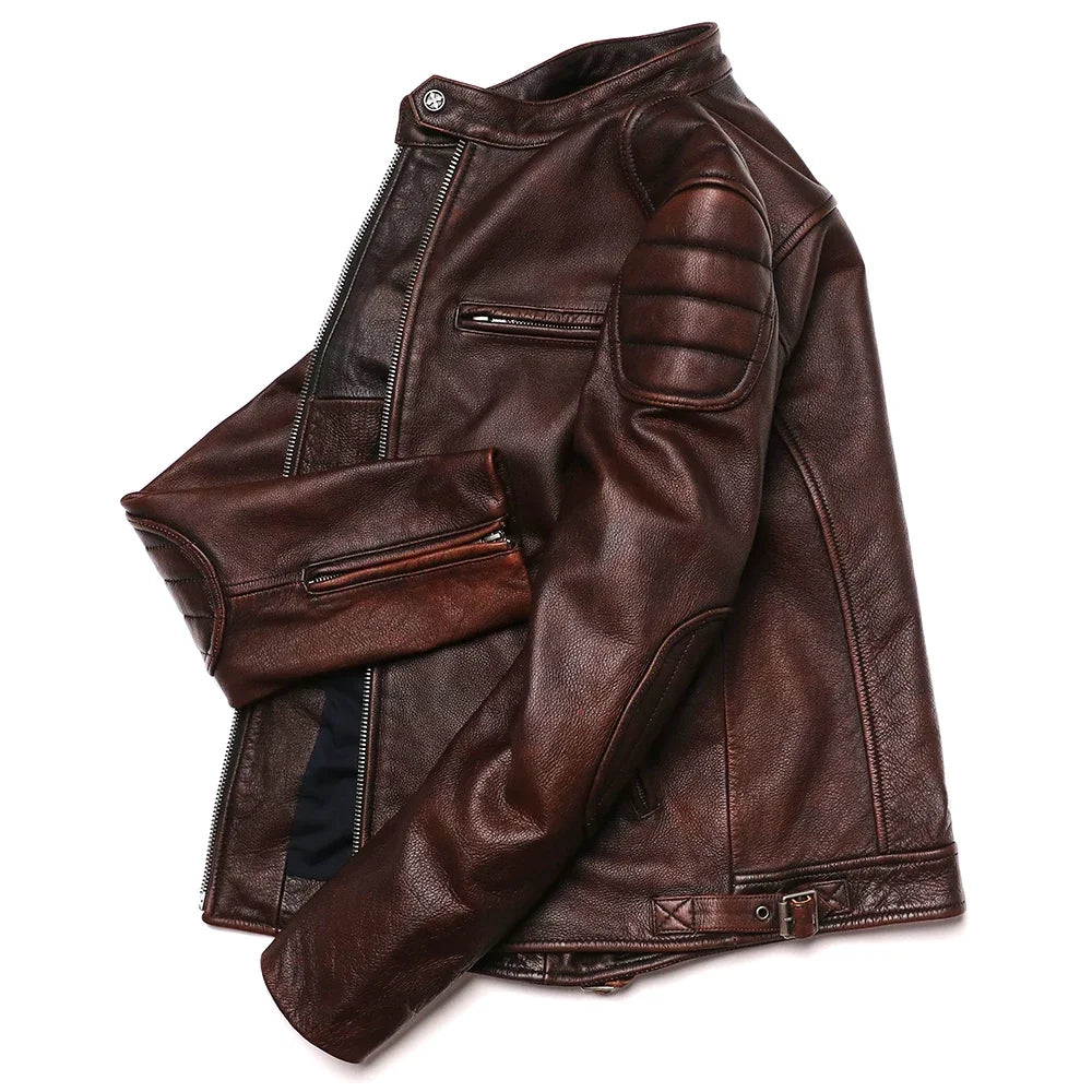 Veste biker homme en cuir de vache – CLEVI Paris