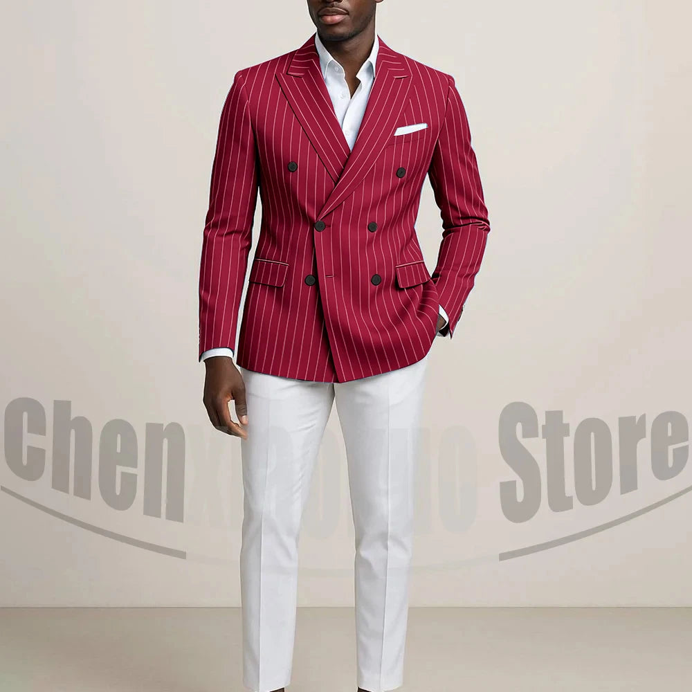 Costume Double boutonnage pour hommes avec fines rayures, tenues formelles sur mesure pour affaires, décontractées, fête, Chic, costume 2 pièces