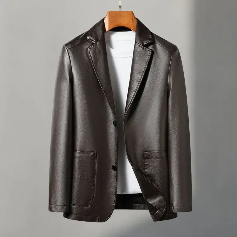 Blazer homme aspect cuir à deux boutons – CLEVI Paris