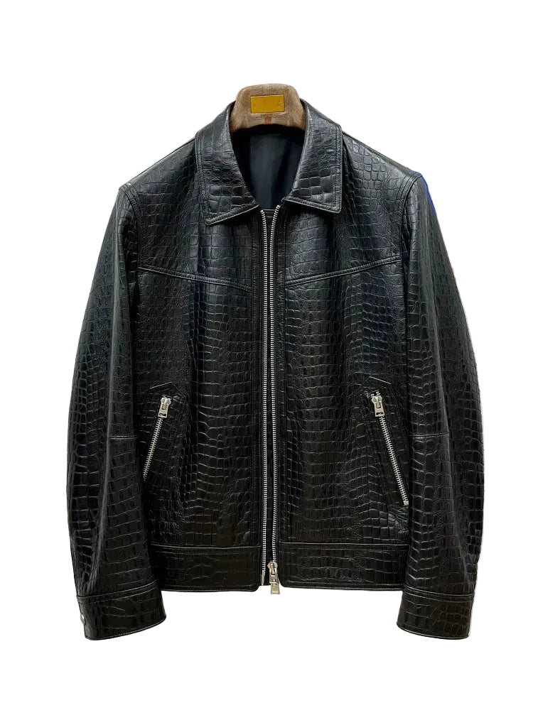 Veste homme cuir noir effet crocodile – CLEVI Paris