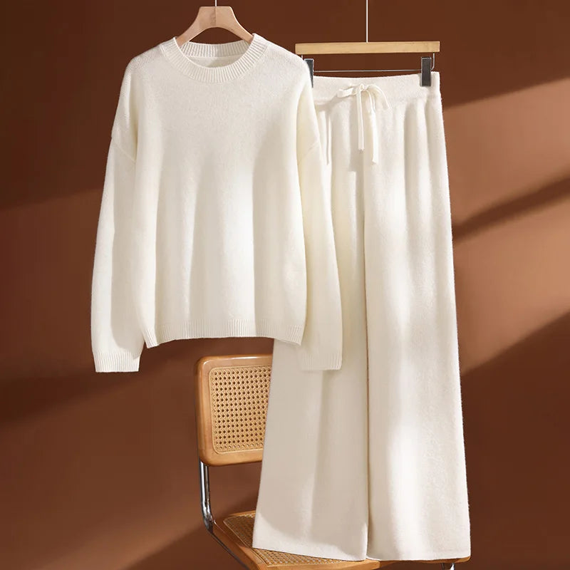 Ensemble femme laine mérinos pull col rond – CLEVI Paris
